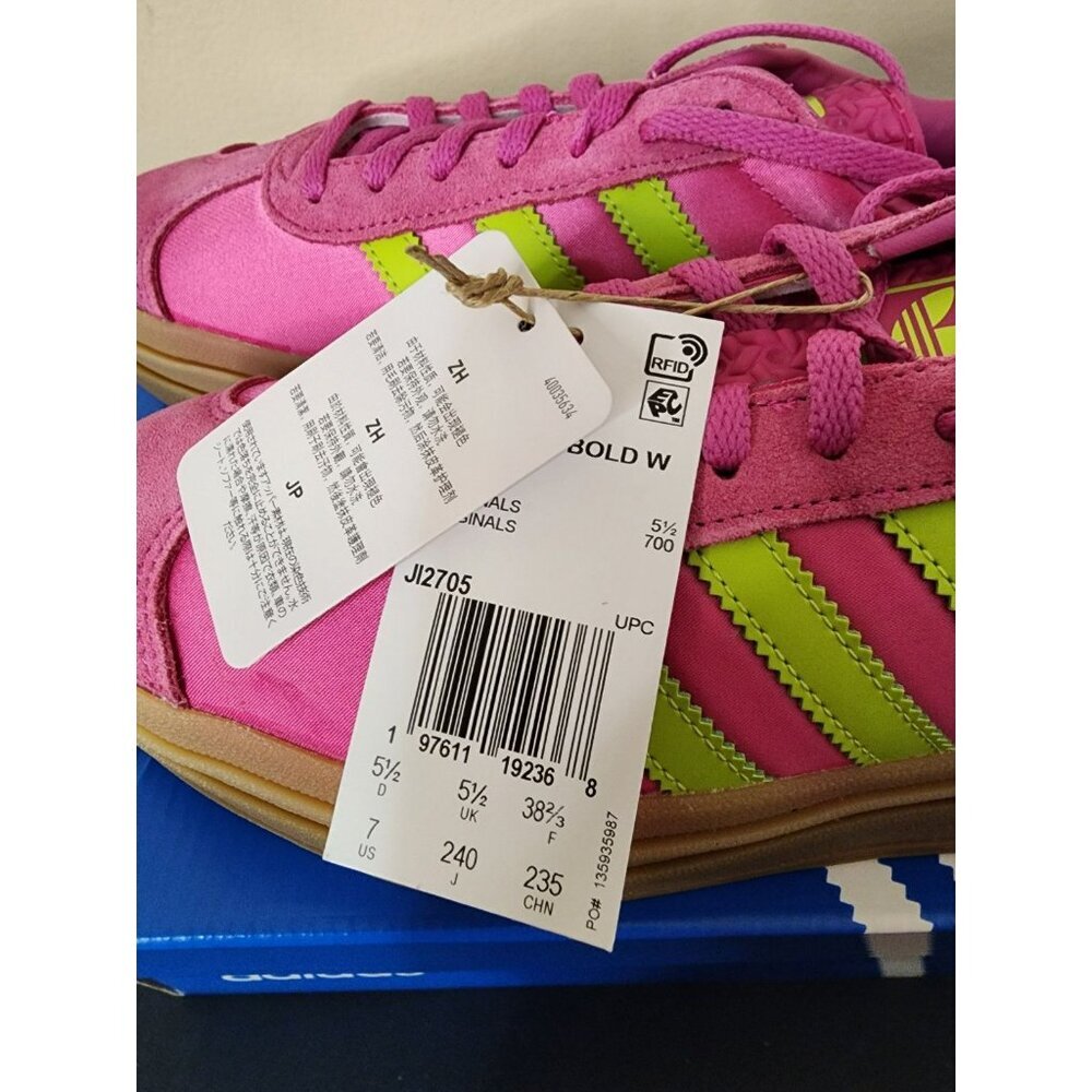 NIB Size 7 - Adidas Originals Gazelle Bold Lucid Fuchsia Solar Slime Satin Suede - Picture 7 of 10